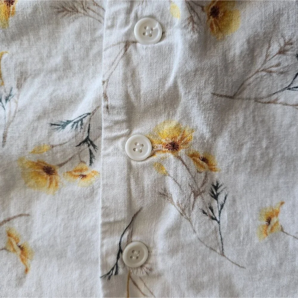 Happy Nature Linen Blend Floral Skirt Women’s 14 Cream Yellow Midi Cottagecore